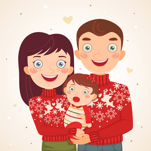 Happy christmas family with baby girl