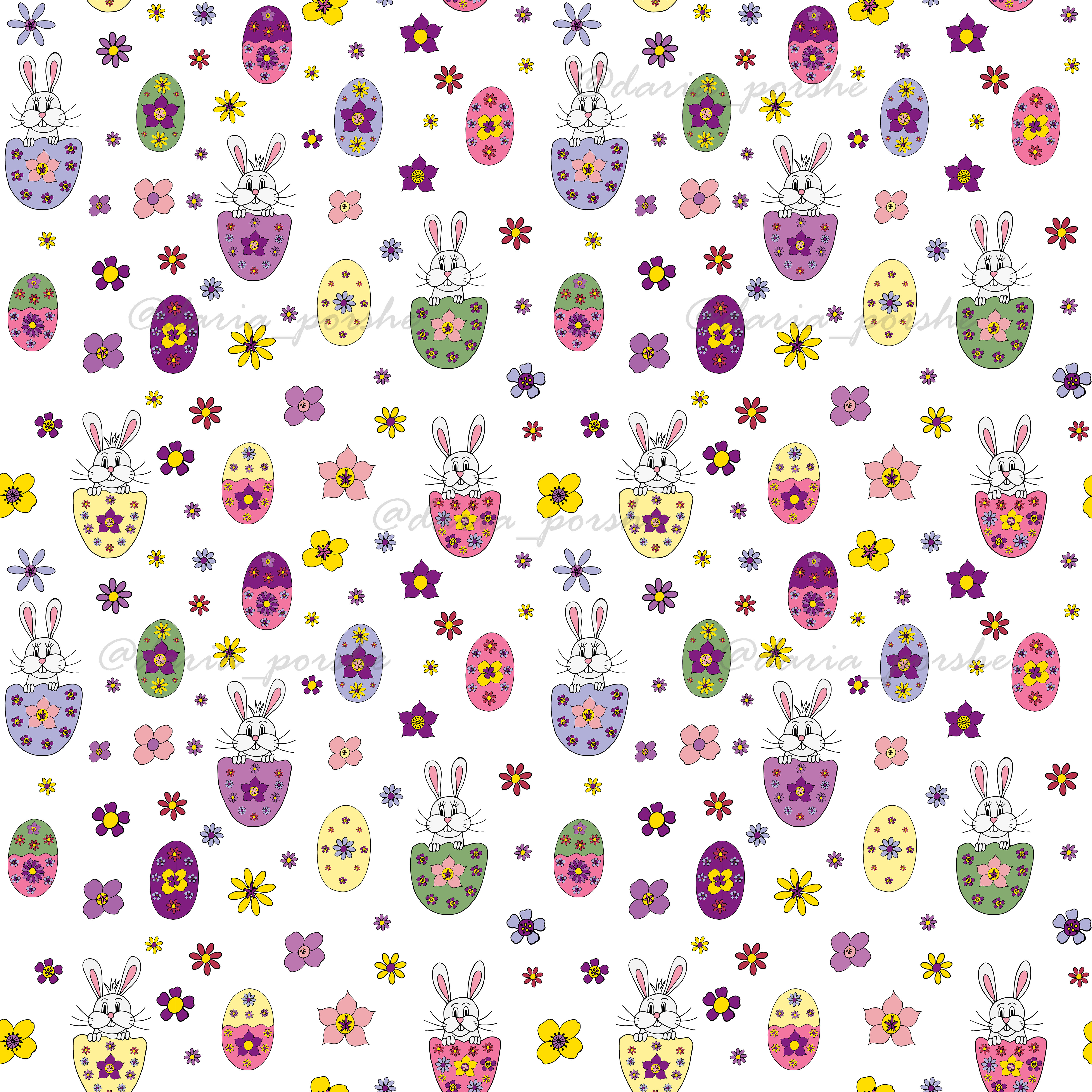 Pattern easter bunnies and flowers for children big