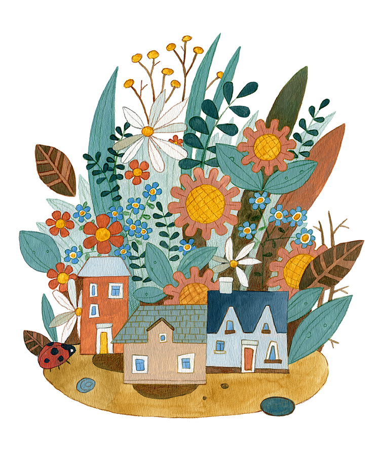 Houses and flowers
