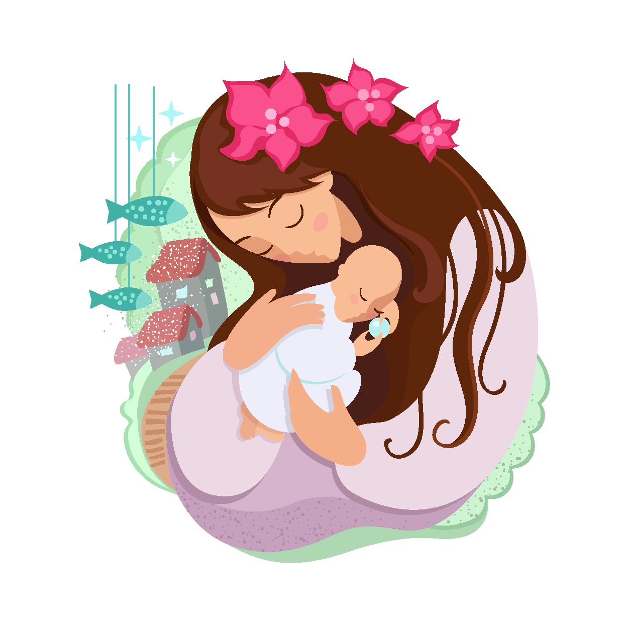 Postcard mother and child 01