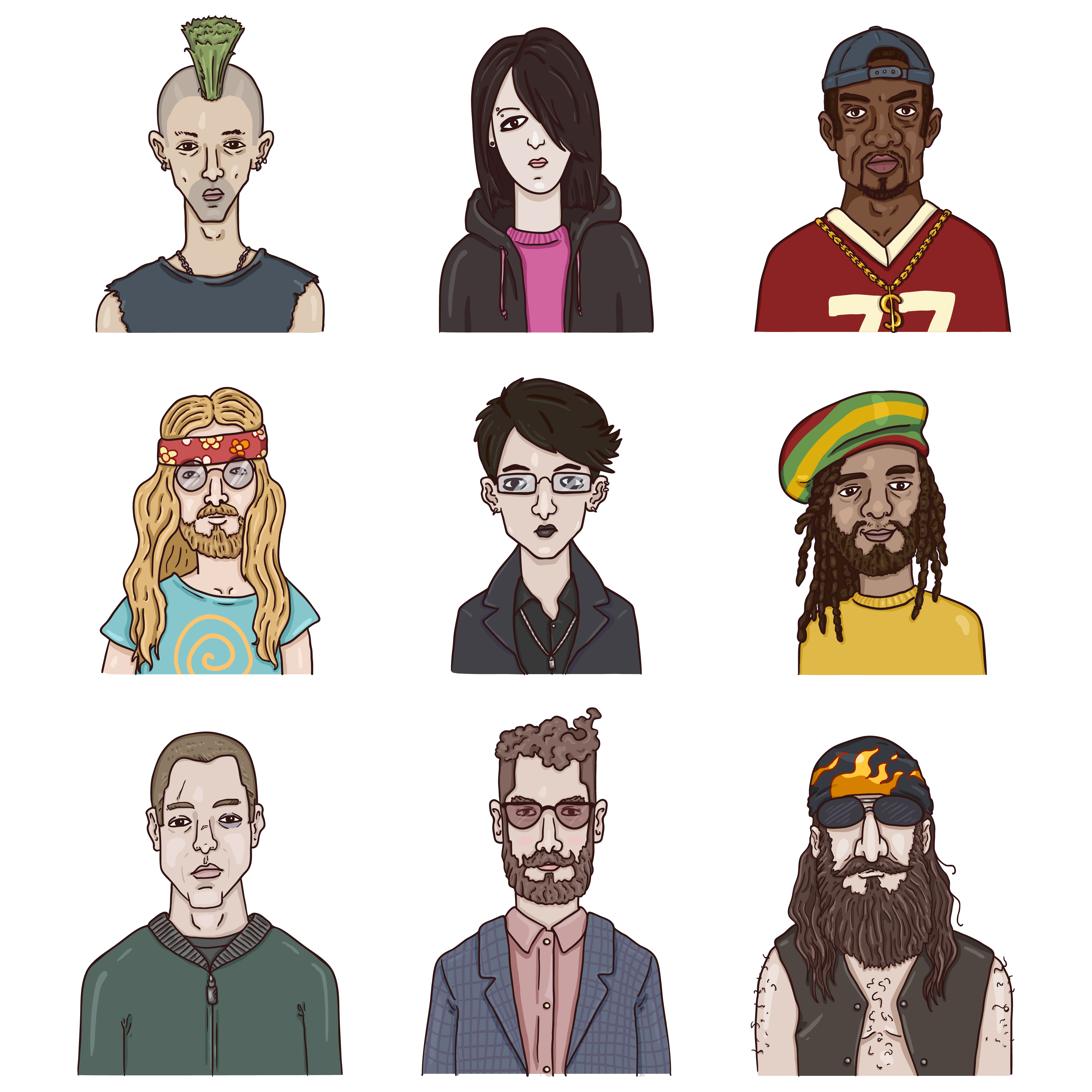  set subculture cartoon faces