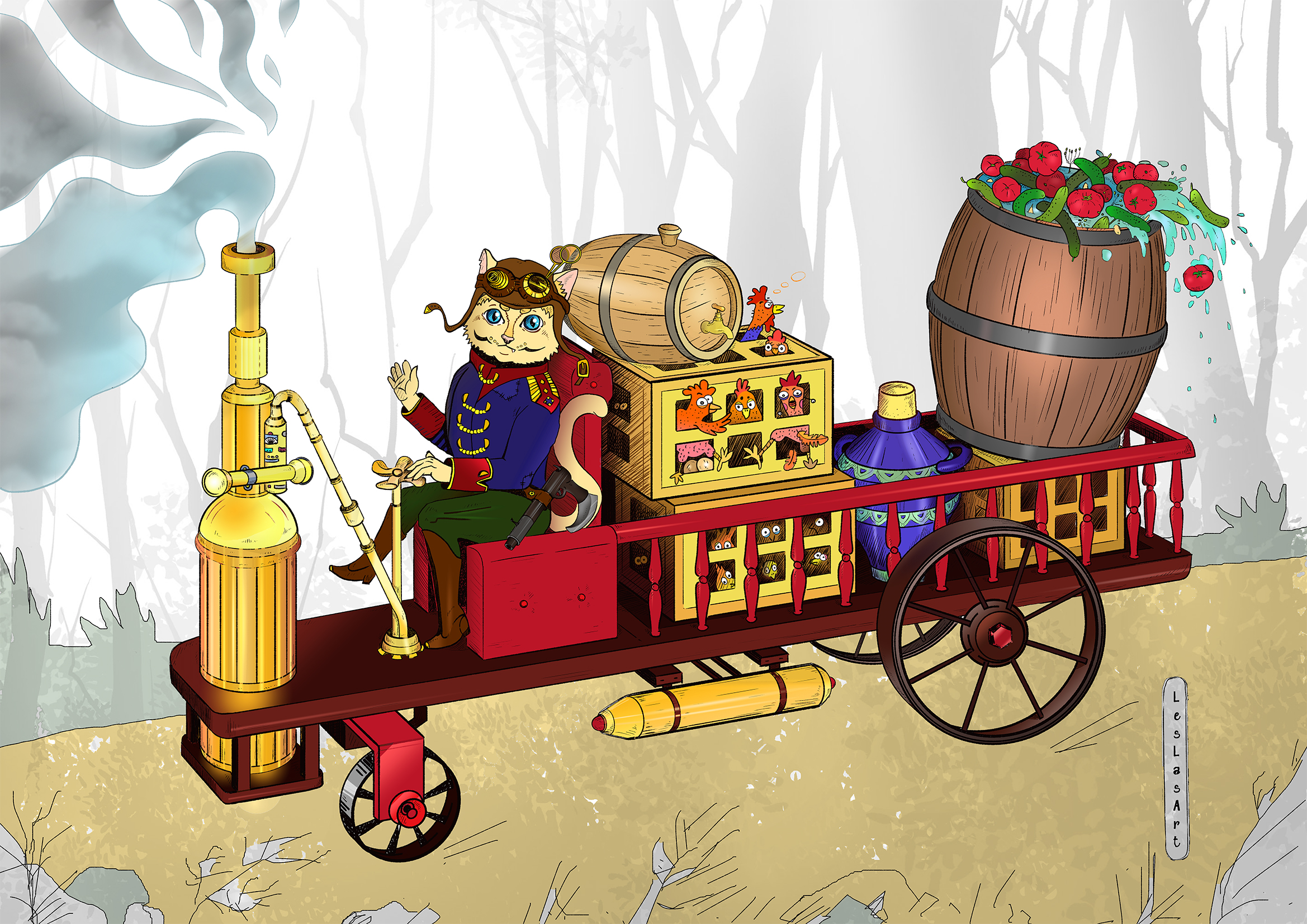 Steamcat on steamcar colored background final m