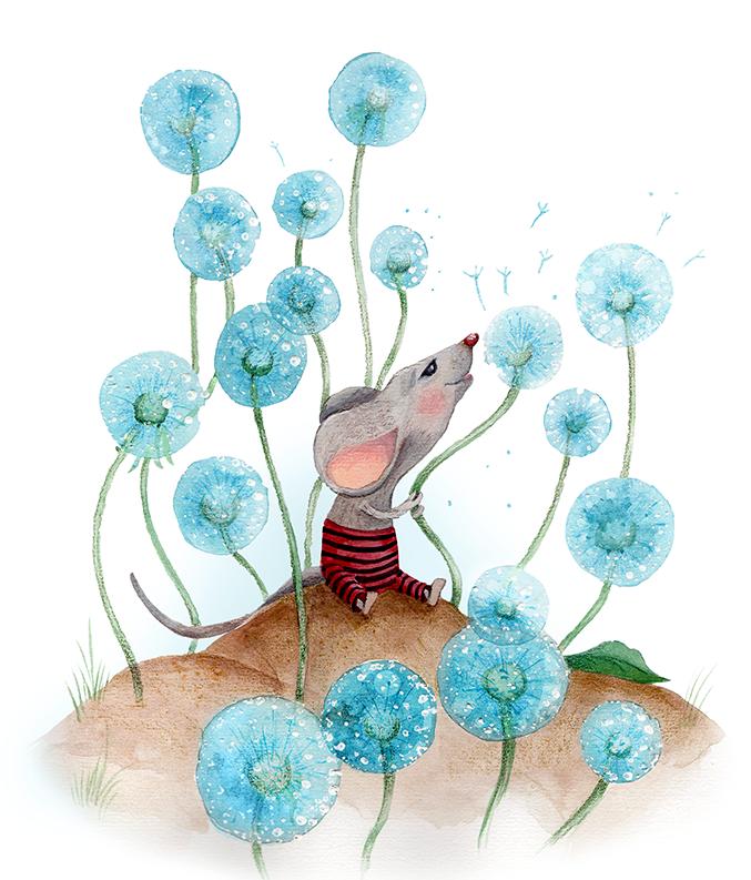 Mouse in dandelions 