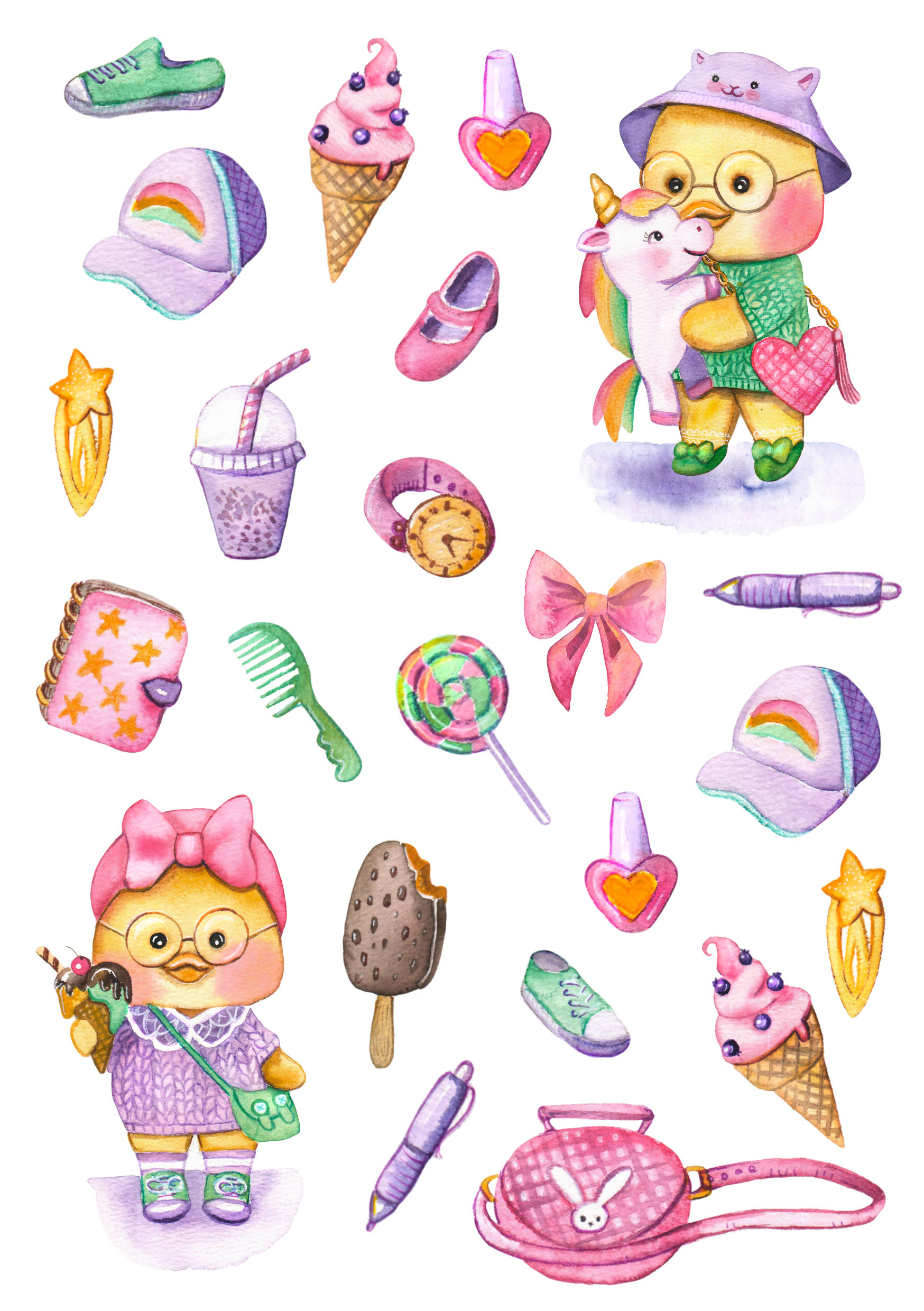Two lalafanfan ducks and girls accessories