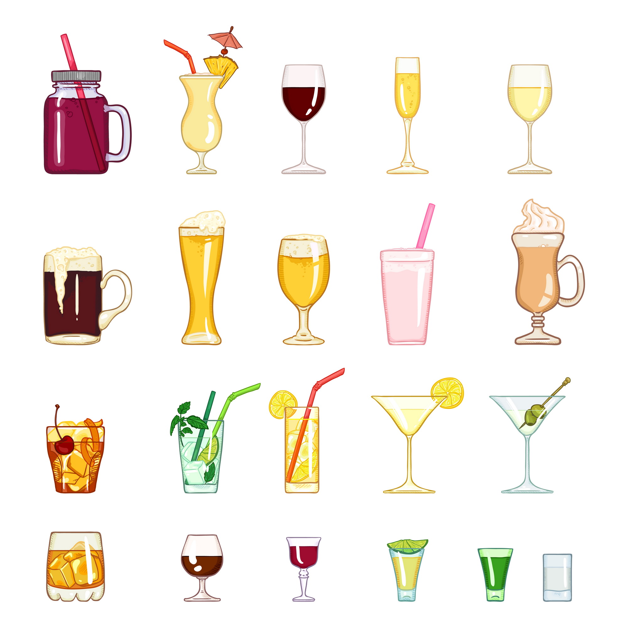  cartoon cocktail and alcohol set