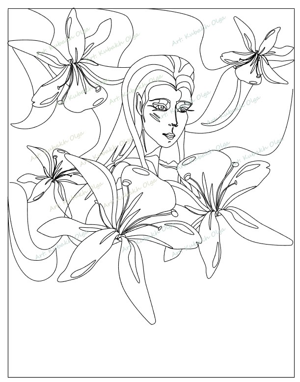 Line art. coloring book. garden fairy