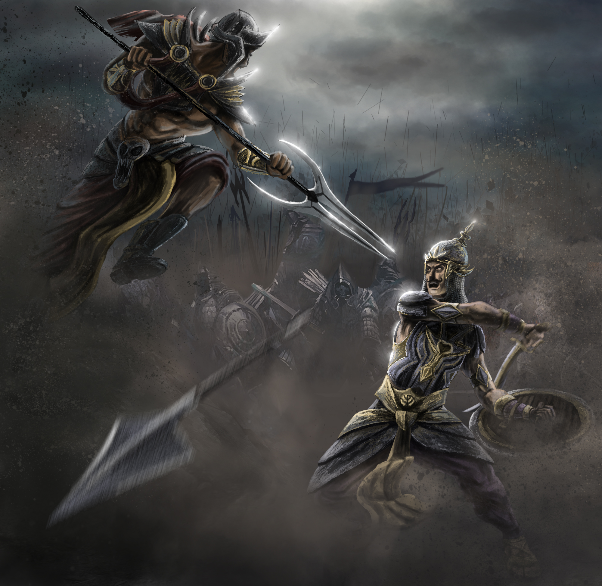 Fight concept gods vs demons solders final