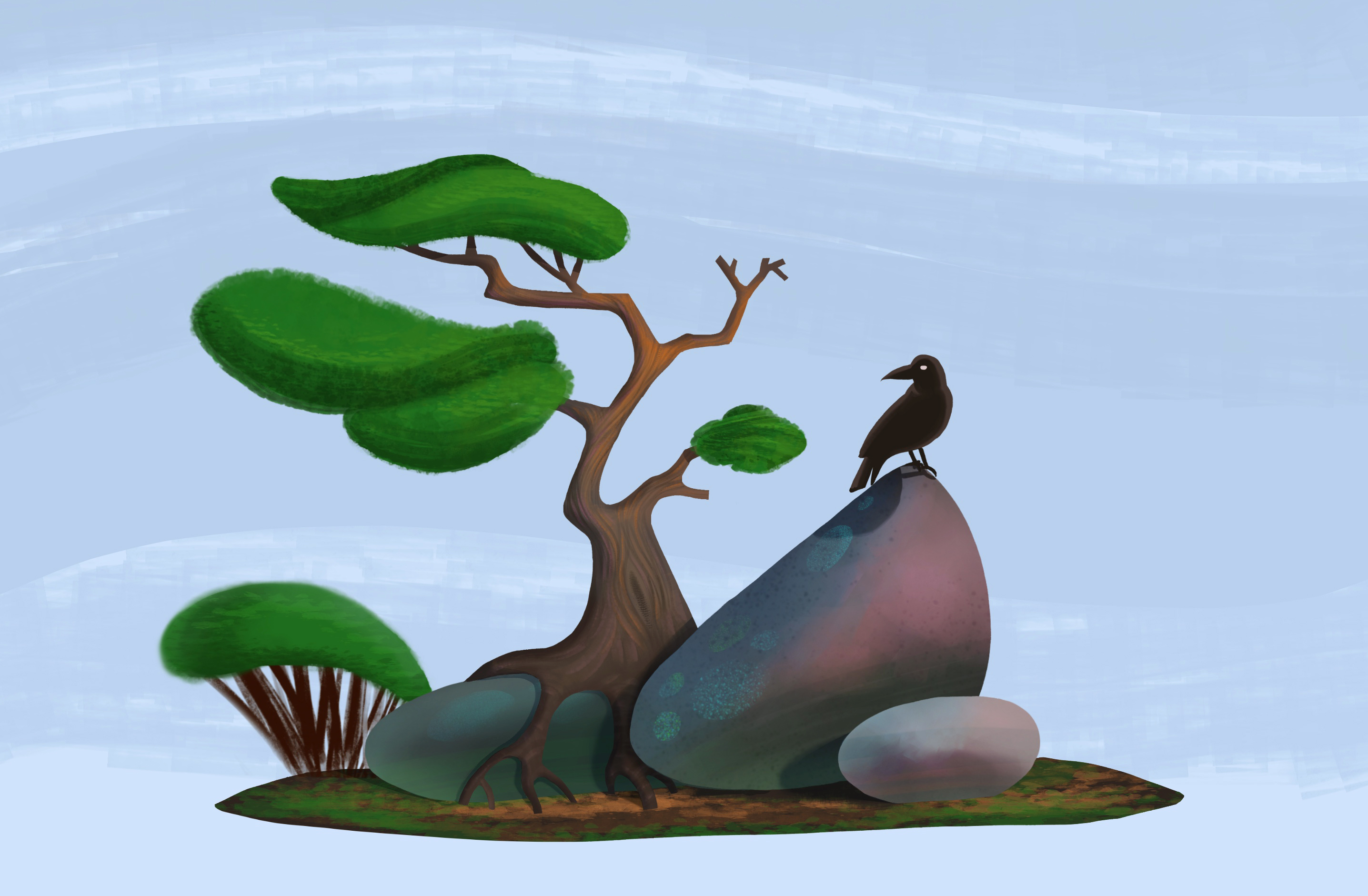 Landscape and crow