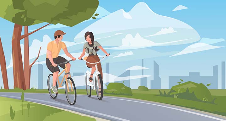 Couple riding bicycles
