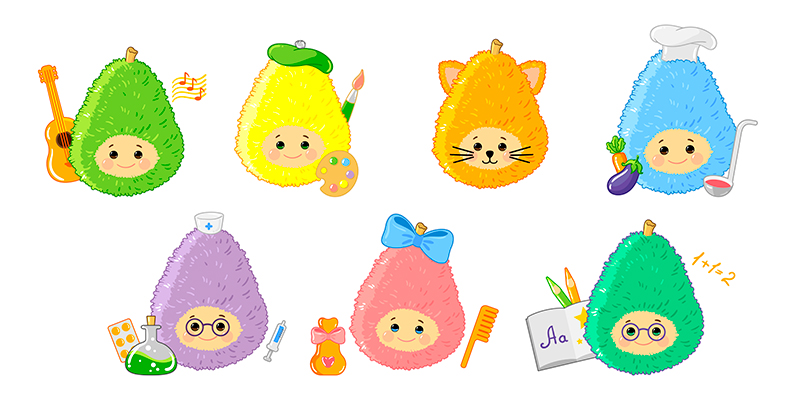 Set cute colorfull avocado web