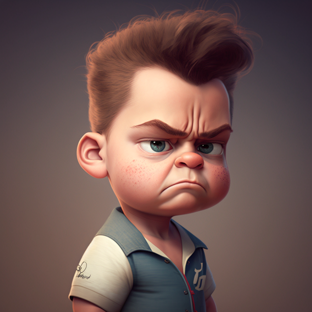 Child frowns cartoon disney style