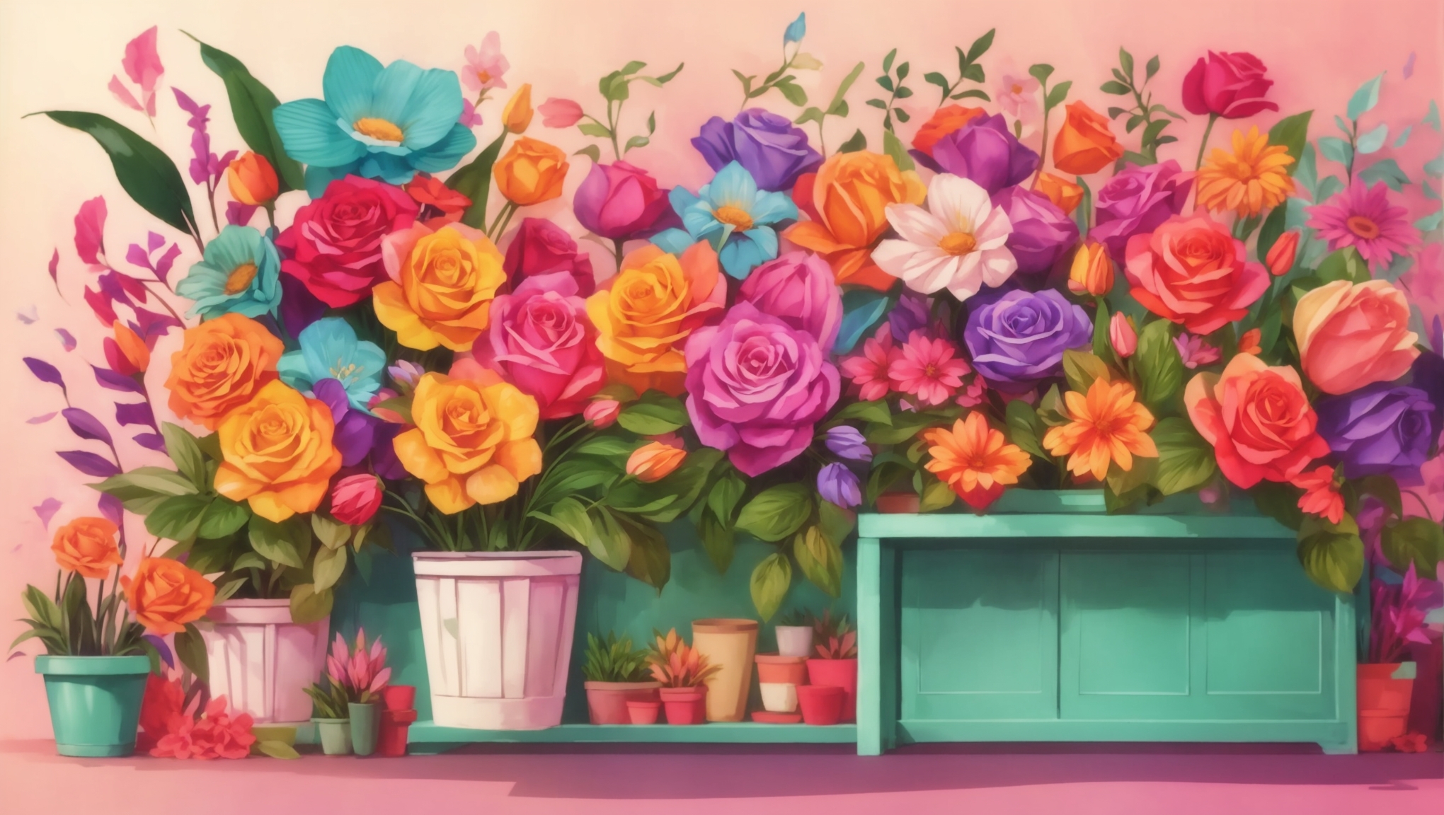 Dreamshaper v7 banner for a flower shop bright colorful 3