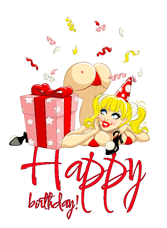 Happy birthday  smiling girl with gift 3 