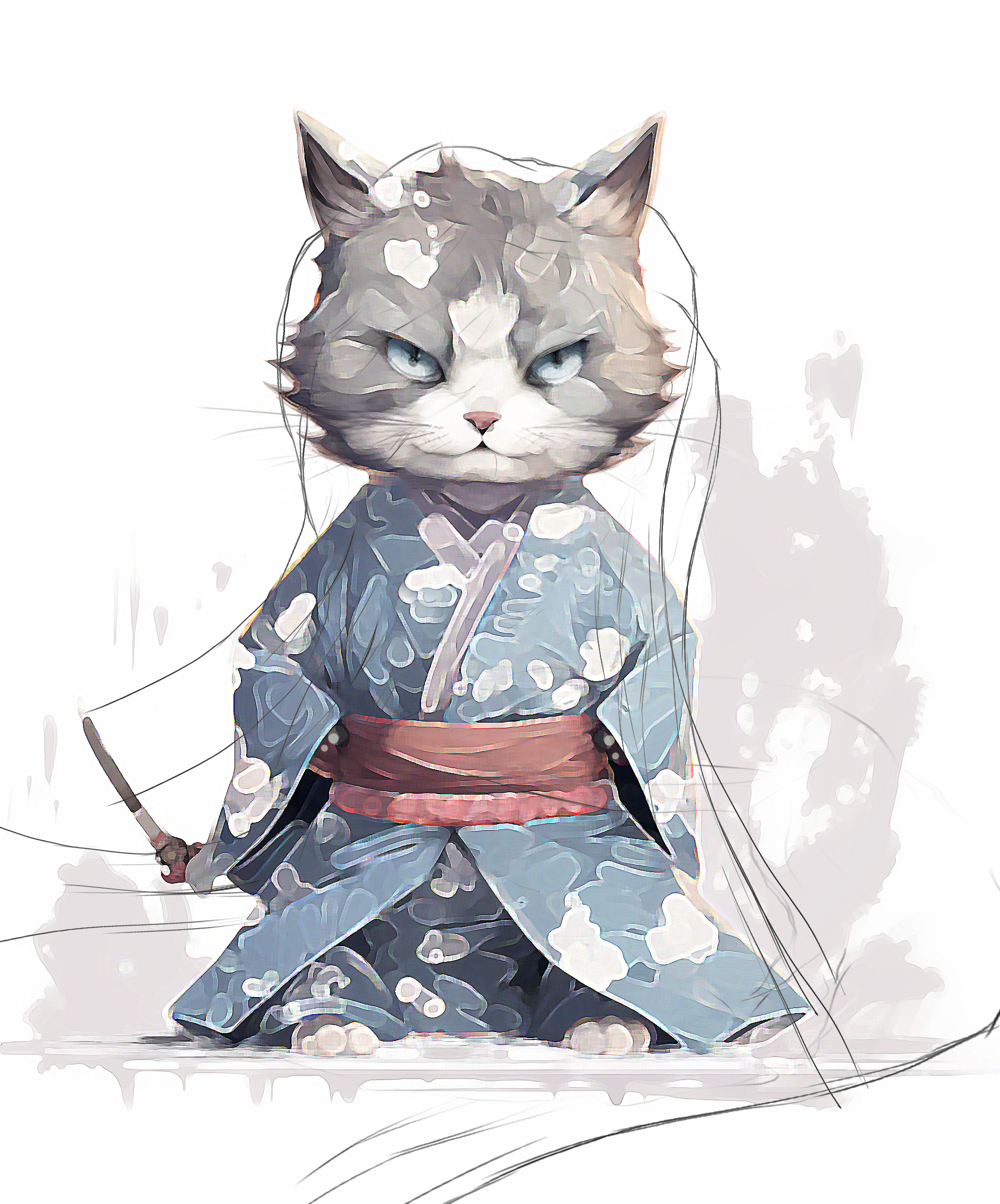 Drawing 2d sketch  memorable human like cute cat in japanese style with recognizable features  dressed in cool clothes in minimalist and comprehensive style  white background1 %d0%ba%d0%be%d0%bf%d0%b8%d1%8f