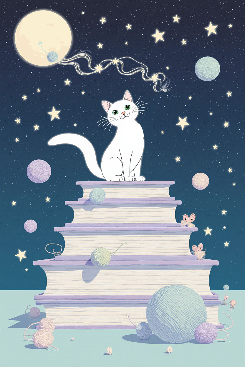 In the center of the cover our wise cat is sitting on a stack of beautiful books under a starry sky pvqva5utdjvxfcsg7hx0 3