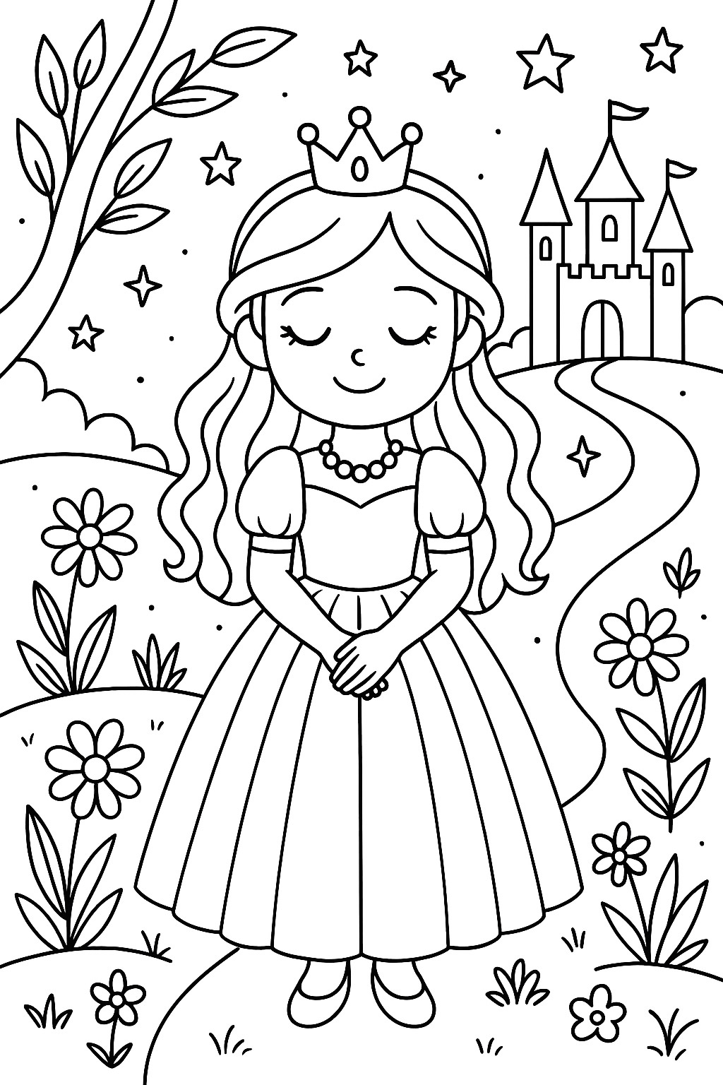 Coloring page princess in flower garden   for girls