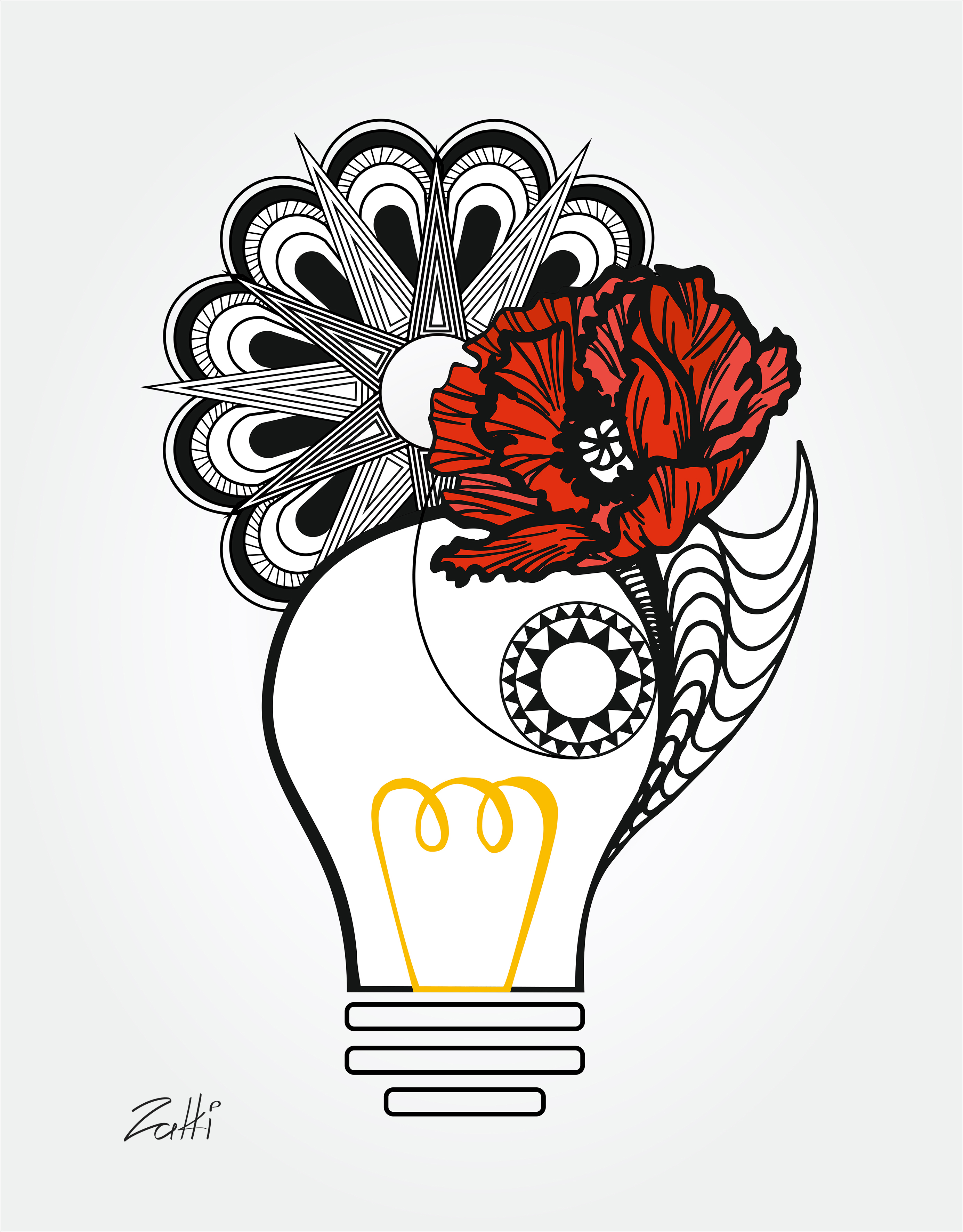 Lamp and red flower with lace ornaments