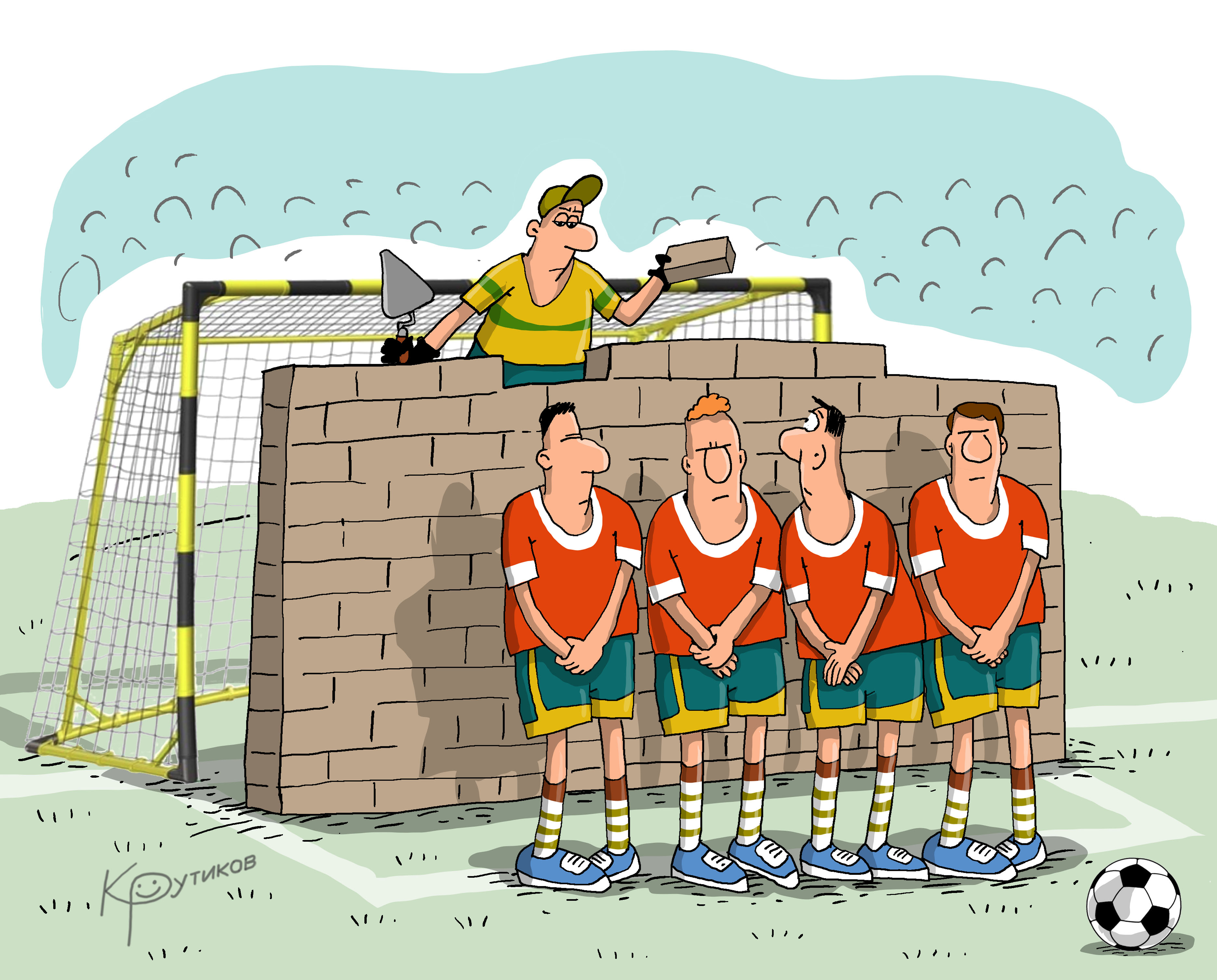 Goalkeeper puts the wall