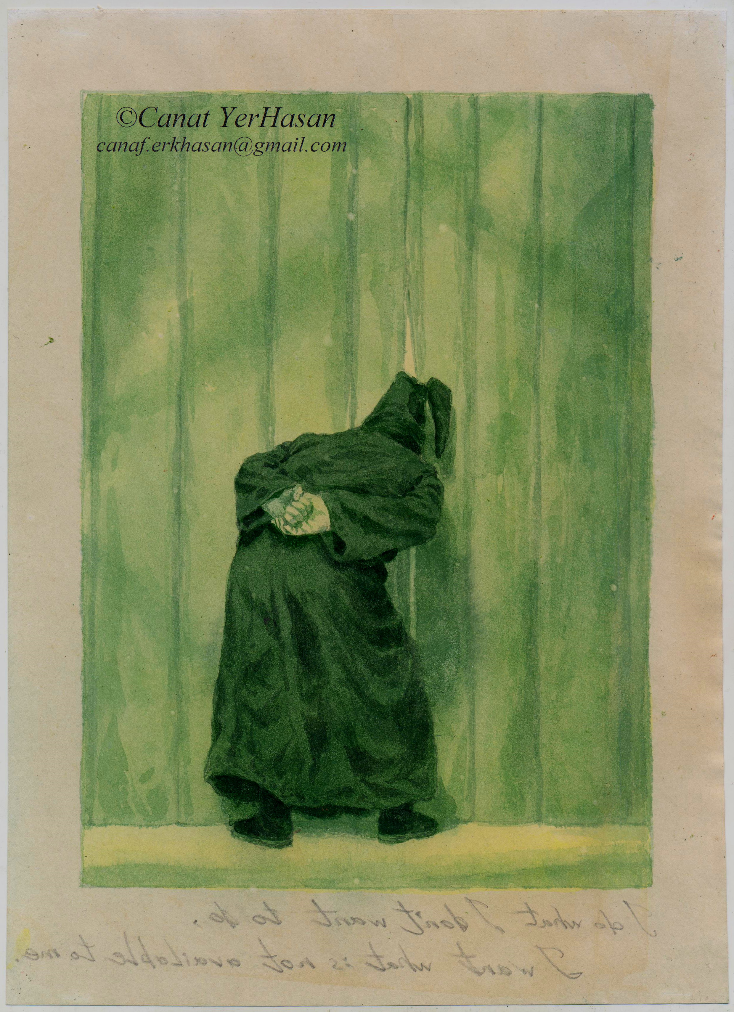 Peeping. Grisaille. 15 x 23 cm.