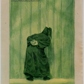 Peeping. Grisaille. 15 x 23 cm.