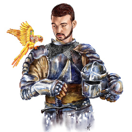 The knight and a golden parrot