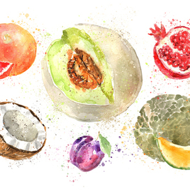 Watercolor fruits.