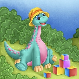 Little dinosaur playing with blocks