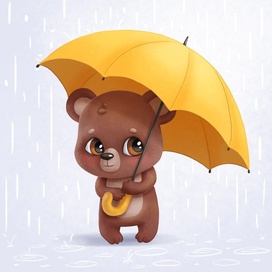 Bear hiding from the rain under an umbrella