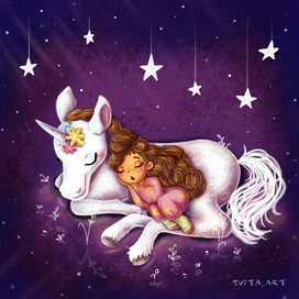 Sweet dream: a girl and a unicorn