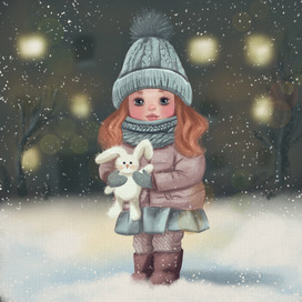 Cute girl with bunny. Character design 