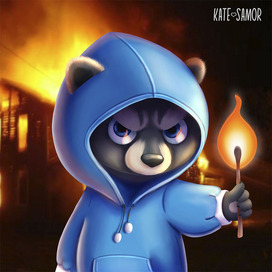 raccoon with fire