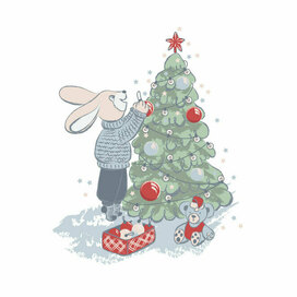 Bunny decorates the Christmas tree