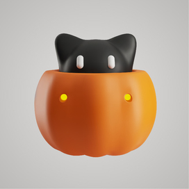 Cute 3d pumpkin with a black cat for Halloween