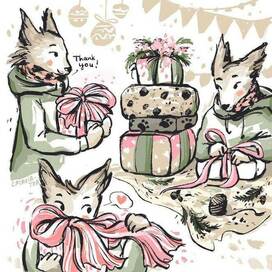 Sebastian the Little Wolf wraps the presents