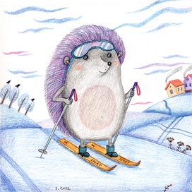 hedgehog on skis