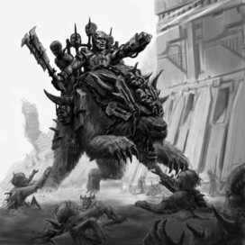 Sketch. Character. Orc cyborg on warg. Option 1/2.