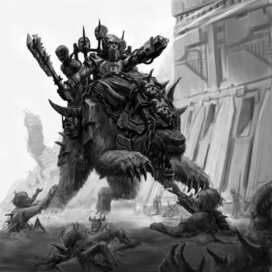 Sketch. Character. Orc cyborg on warg. Option 2/2.