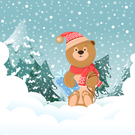 Teddy bear in the winter forest