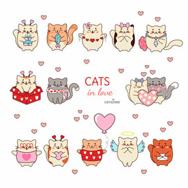 Vector festive set with cute cats in different poses