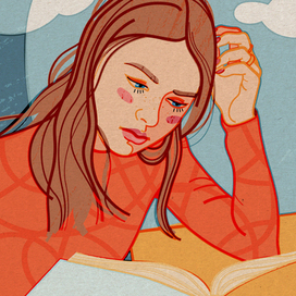 A girl is reading a book