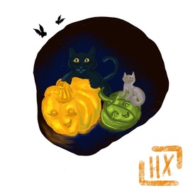 Pumpkin and cat