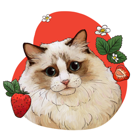 Cat with strawberries and leaves