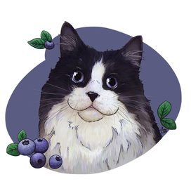 Cat with blue eyes and blueberries