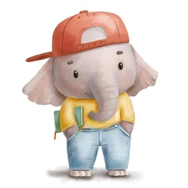 Cute elephant in jeans and with book