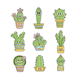 Cute cacti with eyes set