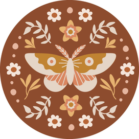 Vintage butterfly with flowers and twigs in circle