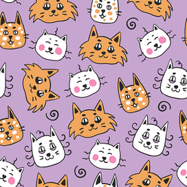 Vector seamless pattern with funny cats