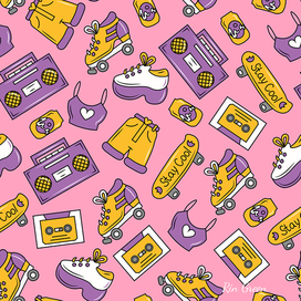 Retro seamless pattern in 90s style