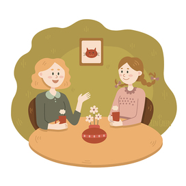 Cute girls drink tea vector illustration