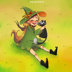 Halloween Witch and a cat